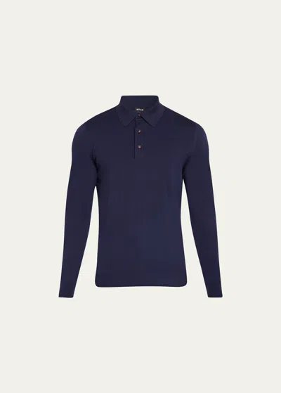 Kiton Men's Cashmere Rib Polo Sweater In Navy
