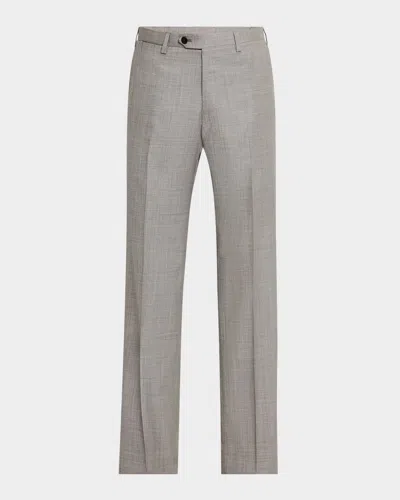 KITON MEN'S WOOL SHARKSKIN FLAT-FRONT TROUSERS