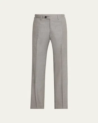 Kiton Men's Wool Sharkskin Flat-front Trousers In Gray