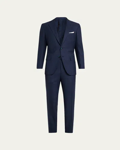 Kiton Men's Wool Tonal Plaid Single-breasted Suit In Blue