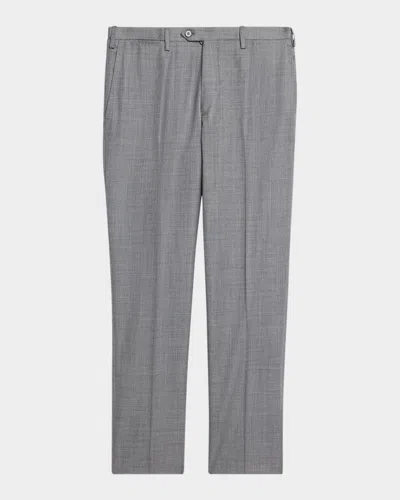 Kiton Men's Wool Twill Flat-front Trousers In Gray