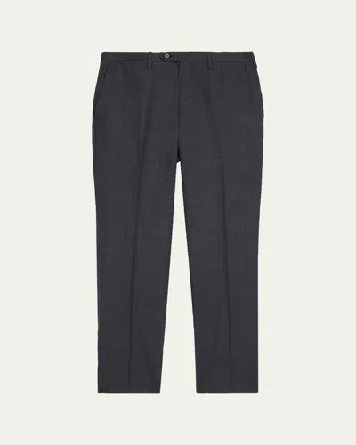 Kiton Men's Wool Twill Flat-front Trousers In Gray