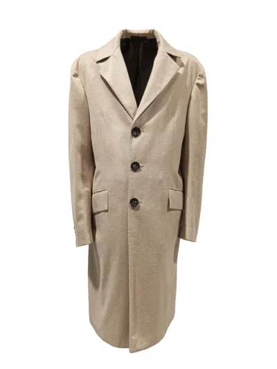 Kiton Single-breasted Coat In Nude & Neutrals