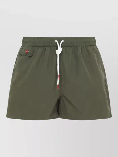 Kiton Mens Swim Shorts Elastic Waistband Pocket In Green