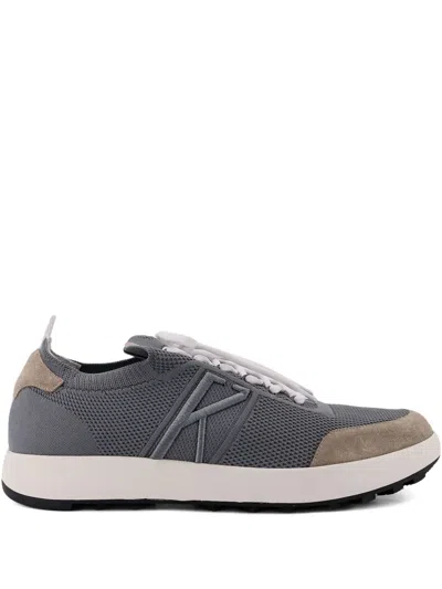 Kiton Low-top Sneakers In Mesh With Suede Profiles In Gray