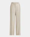 Kiton Metallic Crepe Straight-leg Trousers In Slvr