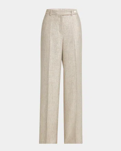Kiton Metallic Crepe Straight-leg Trousers In Slvr