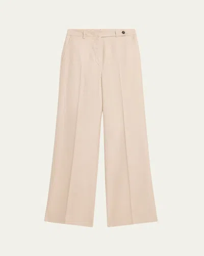Kiton Metallic Wool-silk Wide-leg Pants In Brown