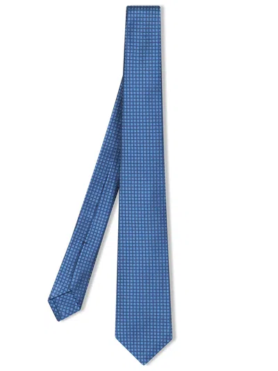 KITON MICRO PATTERN BLUE DIAMOND TIE