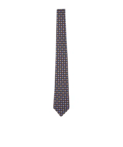 Kiton Micro Pattern Silk Tie In Blue