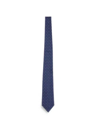 Kiton Micro-geometric Silk Tie In Blue