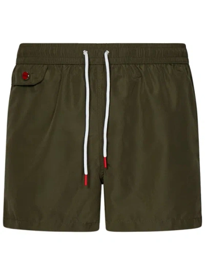 Kiton Military Green Lightweight Polyester Swim Shorts In Black