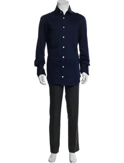 Pre-owned Kiton Mock Neck Long Sleeve Henley In Blue