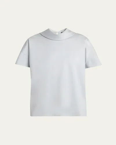 Kiton Mock-neck Wool Silk Top In Lt Blu