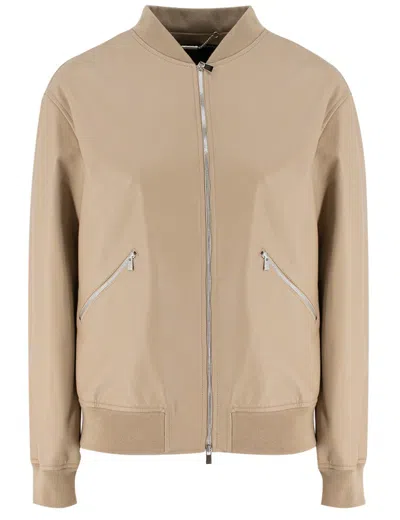 Kiton Modern Leather Bomber Jacket With Ribbed Details