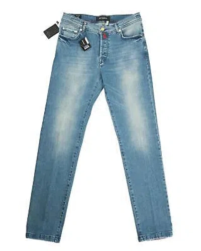 Pre-owned Kiton Napoli $1,125 Faded Blue Stretch Cotton Slim Denim 5 Pocket Jeans 36