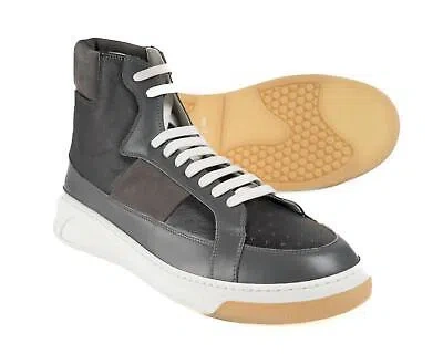 Pre-owned Kiton Napoli $1,370 Gray Leather High Top Sneakers Shoes (10 Uk) 11 Us