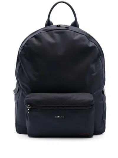 Kiton Navy Blue Backpack With All-around Zip Fastening And Adjustable Straps