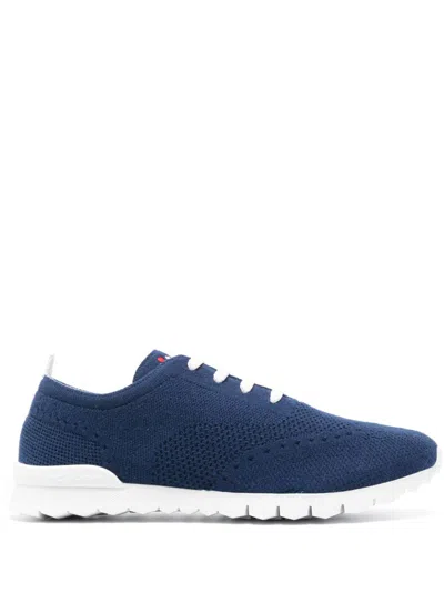 Kiton Navy Blue Knit Low-top Sneakers For Men