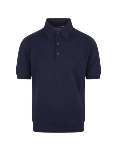 Kiton Navy Blue Knitted Short-sleeved Polo Shirt