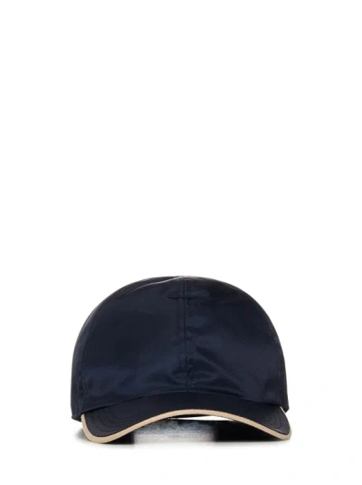 Kiton Navy Blue Nylon Baseball Hat In Black