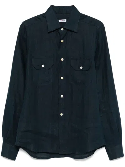 Kiton Collared Shirt With Pockets And Long Sleeves In Blue
