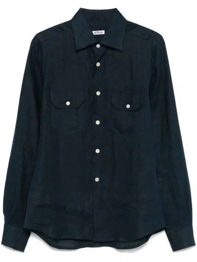 Kiton Collared Shirt With Pockets And Long Sleeves In Blue