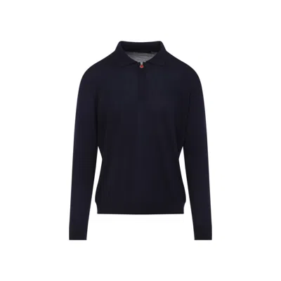 Kiton Navy-blue Wool Long Sleeves Polo Shirt In Black