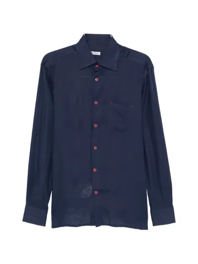 Kiton Nerano Button Front Pocket Shirt In Blue