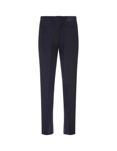 Kiton Night Blue Linen Trousers With Elasticised Waistband