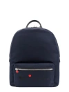KITON NYLON AND LEATHER BACKPACK WITH LOGO PRINT