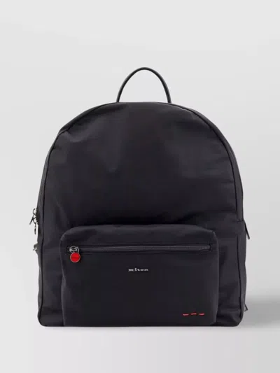Kiton Nylon Backpack Logo Leather Handle In Black