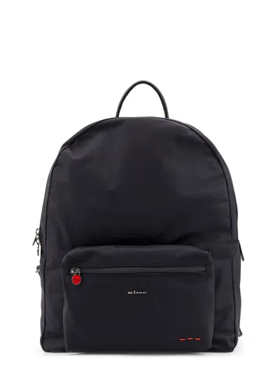 Kiton Nylon Backpack With Metal Lettering Logo In Black