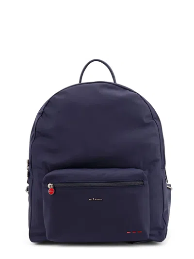 Kiton Nylon Backpack With Metal Lettering Logo In Blue
