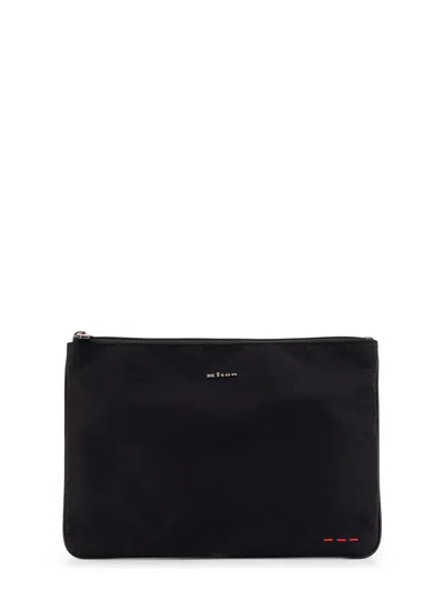 Kiton Nylon Clutch Bag With Metal Lettering Logo