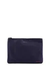 Kiton Nylon Clutch With Metal Lettering Logo In Blue