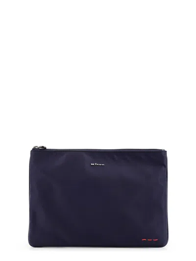 Kiton Nylon Clutch With Metal Logo In Blue