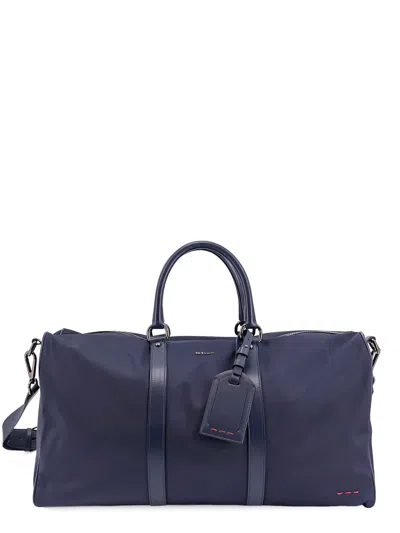 Kiton Nylon Duffel Bag With Leather Inserts In Blue