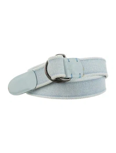Pre-owned Kiton Nylon Leather Trim Embellishment Waist Belt In Blue