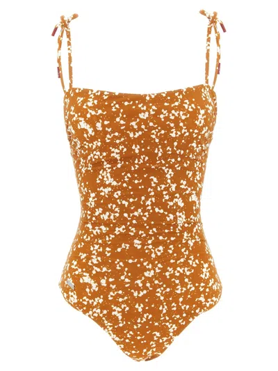 Kiton One-piece Swimsuit Off The Shoulder In Brown