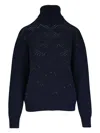 Kiton Open-work Roll-neck Sweater In Blue