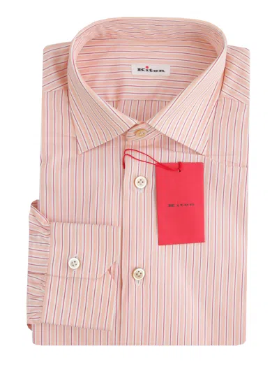 Pre-owned Kiton Orange Striped Cotton Shirt - Slim - (kt12122333)