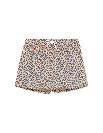 Kiton Orange Swim Shorts With Leaf Pattern
