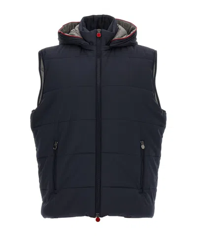 Kiton Hooded Padded Vest With Side Zip Pockets In Blue