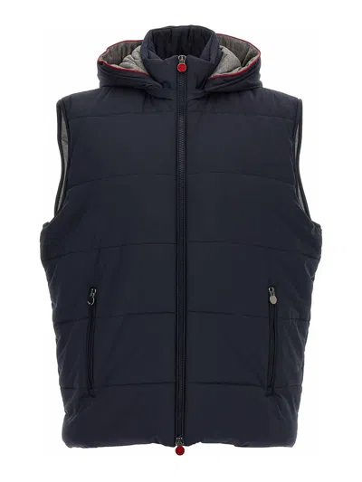 Kiton Hooded Padded Vest With Side Zip Pockets In Blue