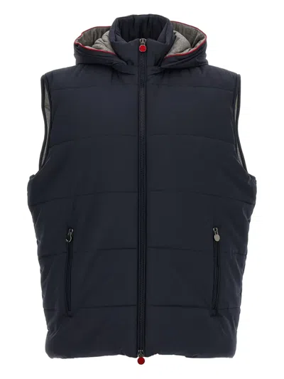 Kiton Hooded Padded Vest With Side Zip Pockets In Blue