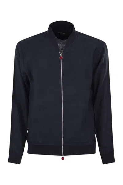 Kiton Zip-fastening Linen Bomber Jacket In Blue