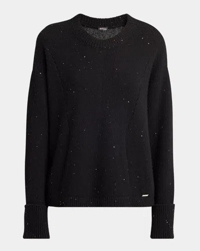 Kiton Paillette Cashmere Crewneck Sweater In Black