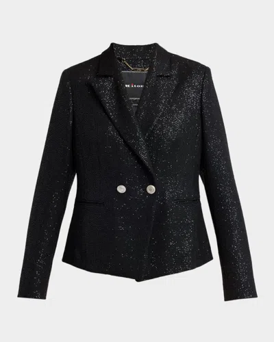 Kiton Paillette Double-breasted Blazer Jacket In Black