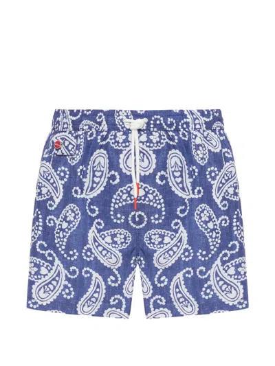 Kiton Paisley Drawstring Swim Shorts In Blue